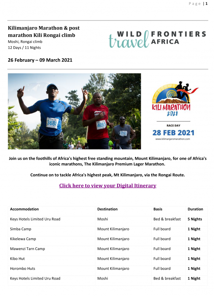 Kilimanjaro Marathon Rongai Package