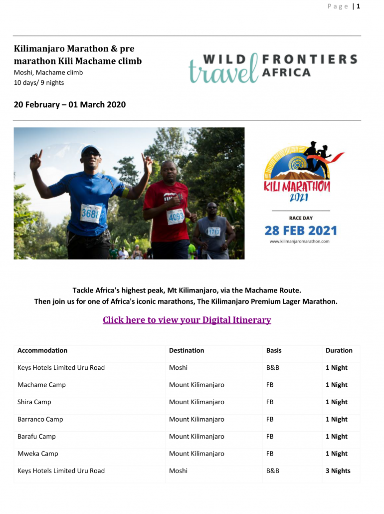 Kilimanjaro Marathon Machame Climb Package